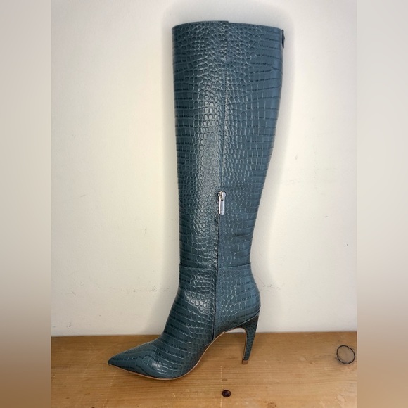 New Sam Edelman Fraya Croc-Embossed Leather Knee-High Boots Size 6.5 - Picture 7 of 12